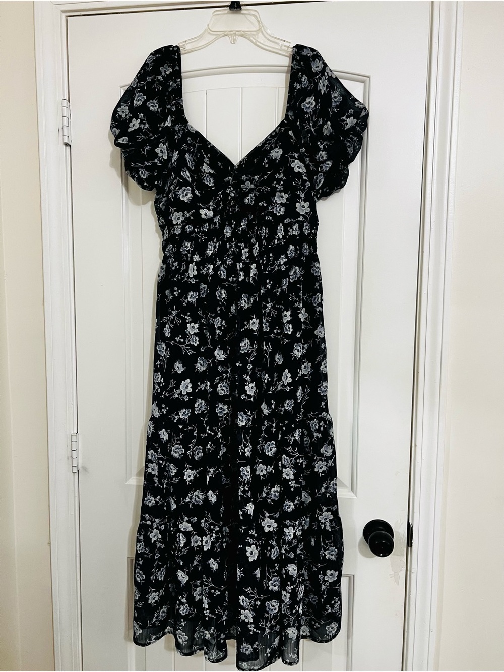 Trixxi Navy Floral Puff-Sleeve Maxi Dress Size XL